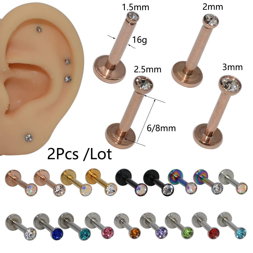 Body Jewelry Ear Plugs - 2Pcs 16g 1.5-3mm AAA Zircon Labret