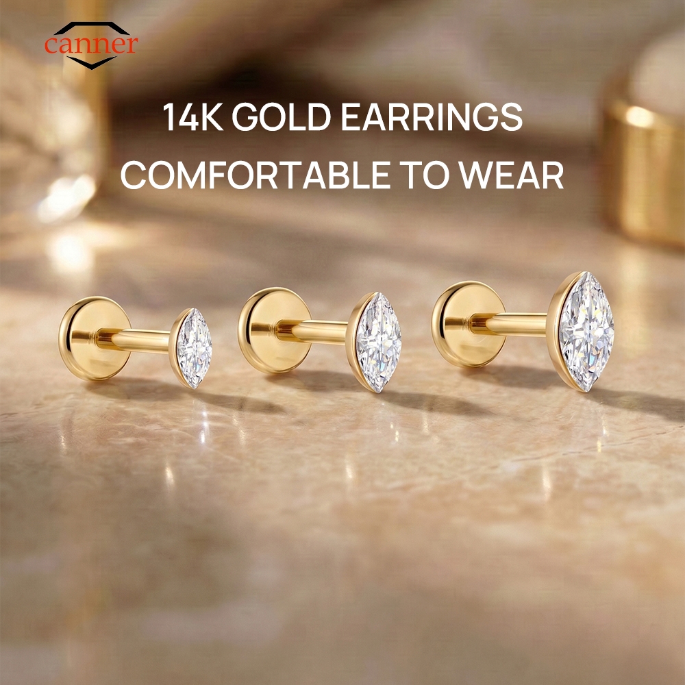 Body Jewelry Flat Back - CANNER 1PC 14K Solid Gold Delicate