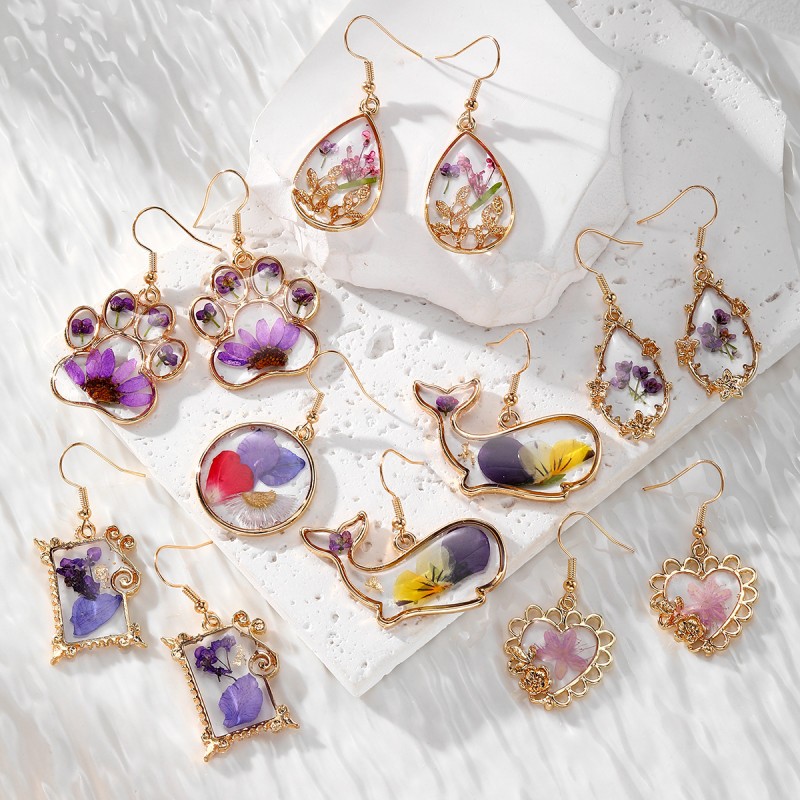 Body Jewelry Wholesale - Cute Cat Claw Pressed Flower Earring