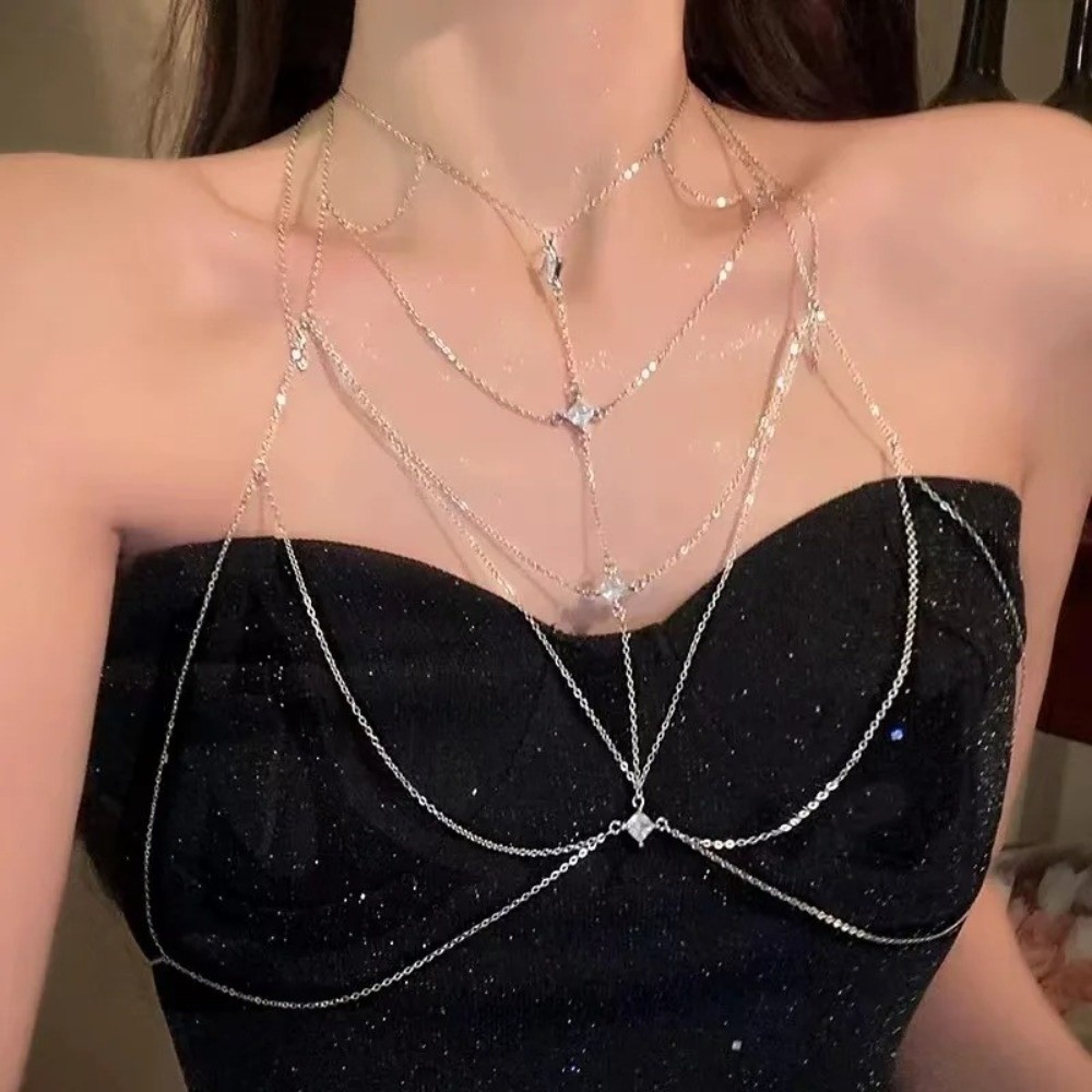 Glitter Rhinestone Bust Chain  - Body Jewelry Chest のレビューと価格