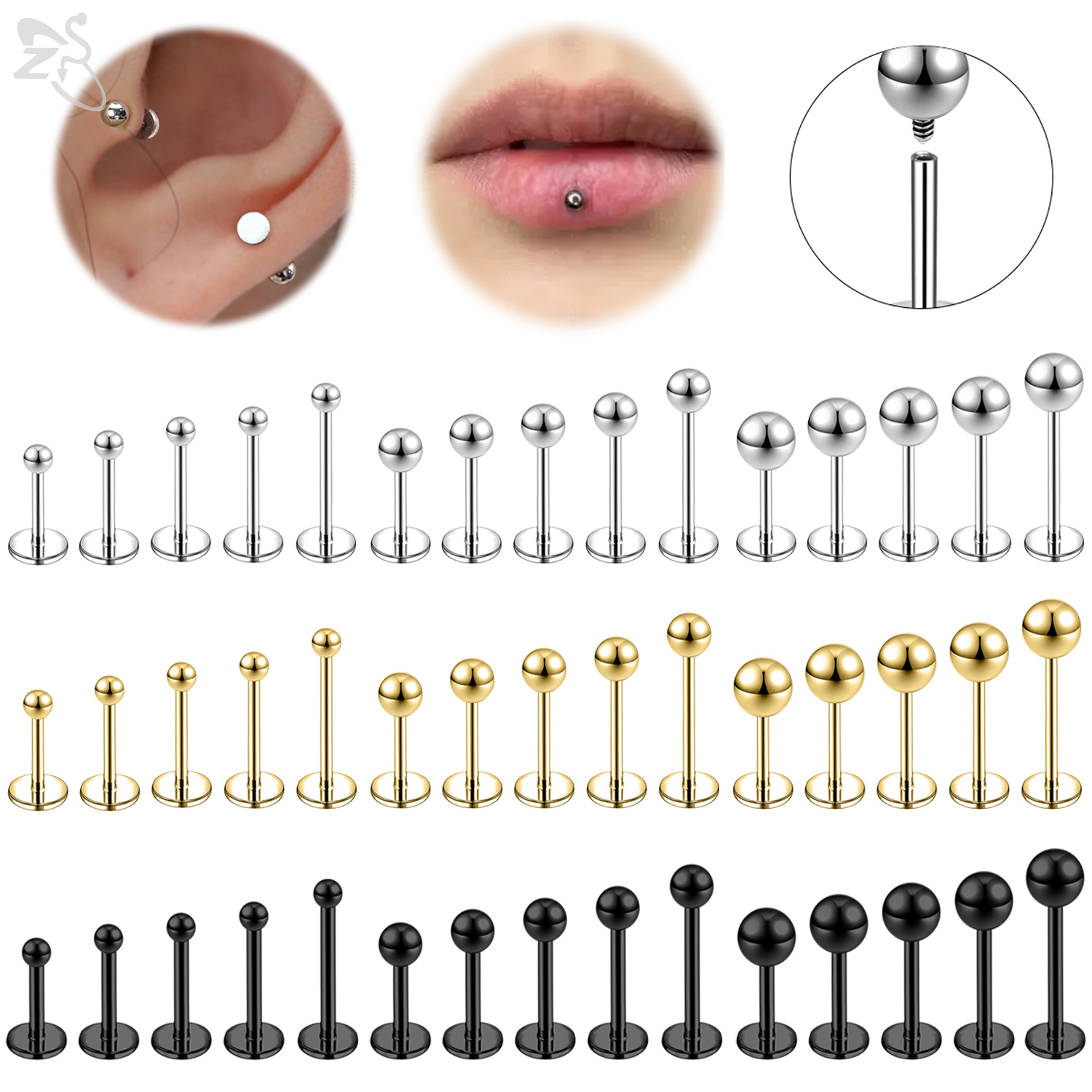 ZS 6 Pcs/lot Internal Thread 1 - Body Jewelry Flat Back のレビューと価格