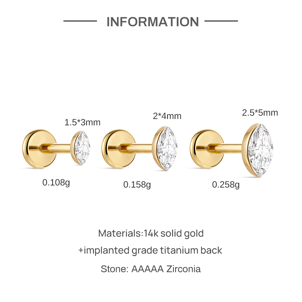 CANNER 1PC 14K Solid Gold Deli - Body Jewelry Flat Back のレビューと価格