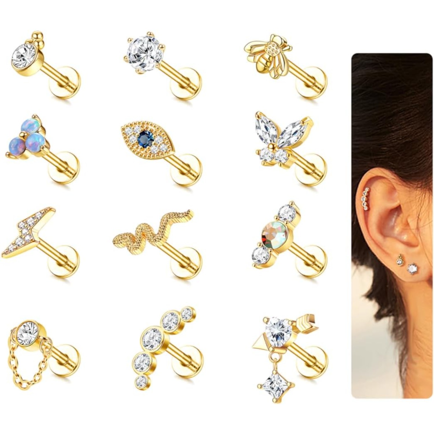 Bobisty 1Pc Cartilage Earrings - Body Jewelry Flat Back のレビューと価格