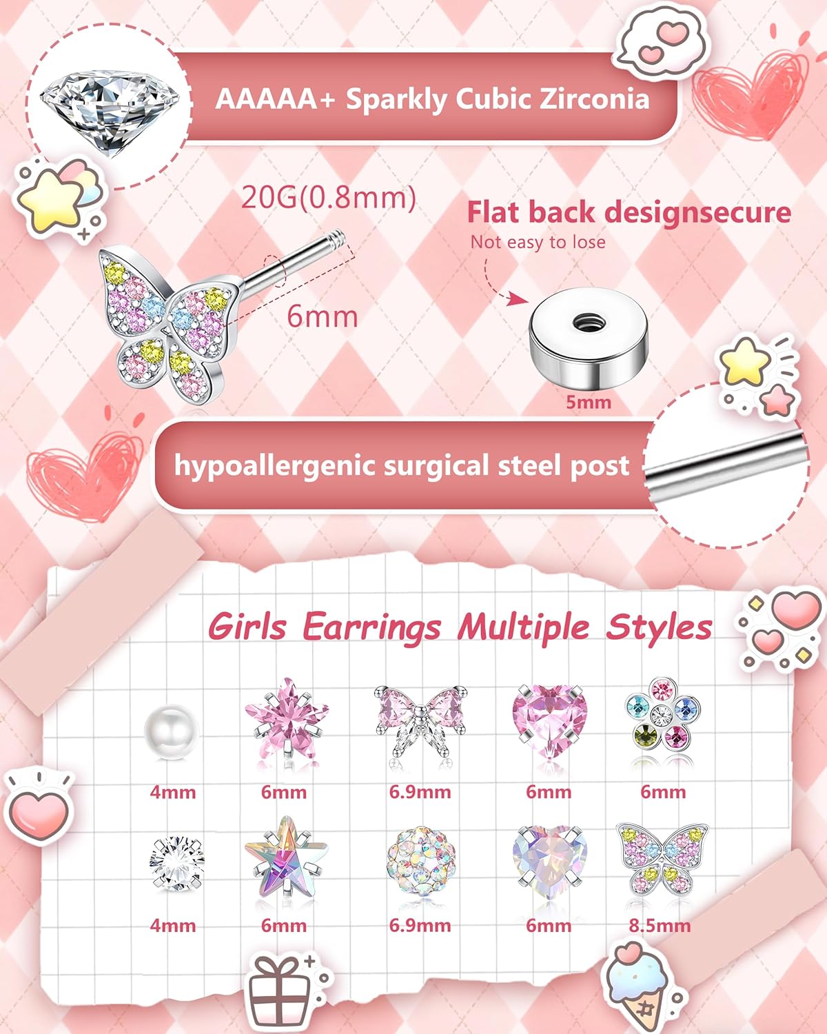 Bobisty 1Pair Earrings for Wom - Body Jewelry Flat Back のレビューと価格