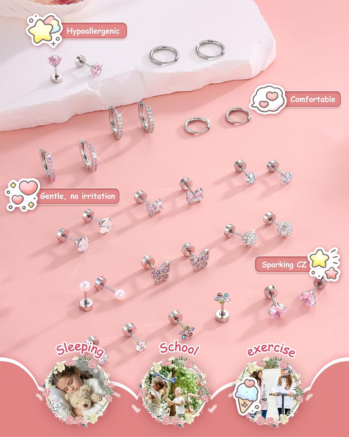 Bobisty 1Pair Earrings for Wom - Body Jewelry Flat Back のレビューと価格