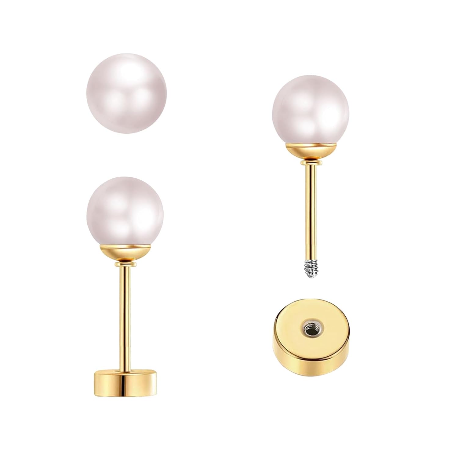 3 Pairs Tiny Pearl Stud Earrin - Body Jewelry Flat Back のレビューと価格