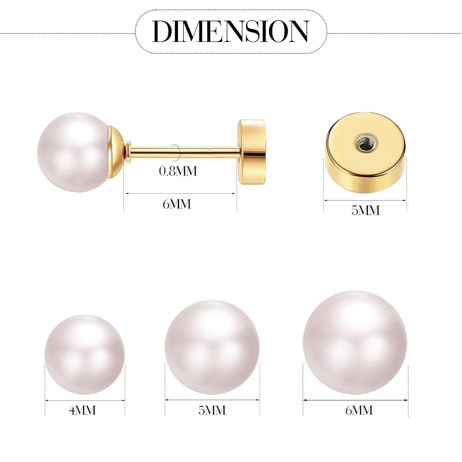 3 Pairs Tiny Pearl Stud Earrin - Body Jewelry Flat Back のレビューと価格