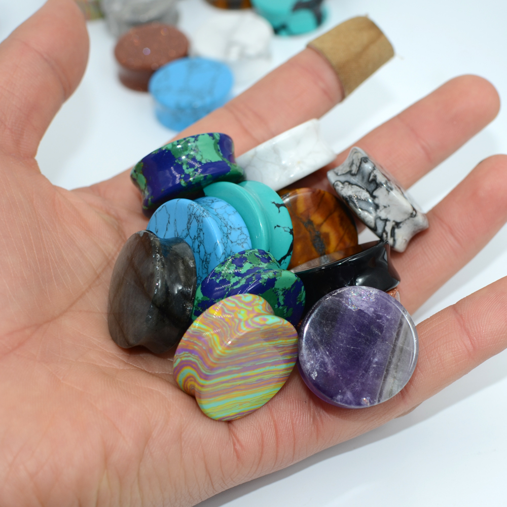 2PCS Natural Stone Double Flar - Body Jewelry Ear Plugs のレビューと価格