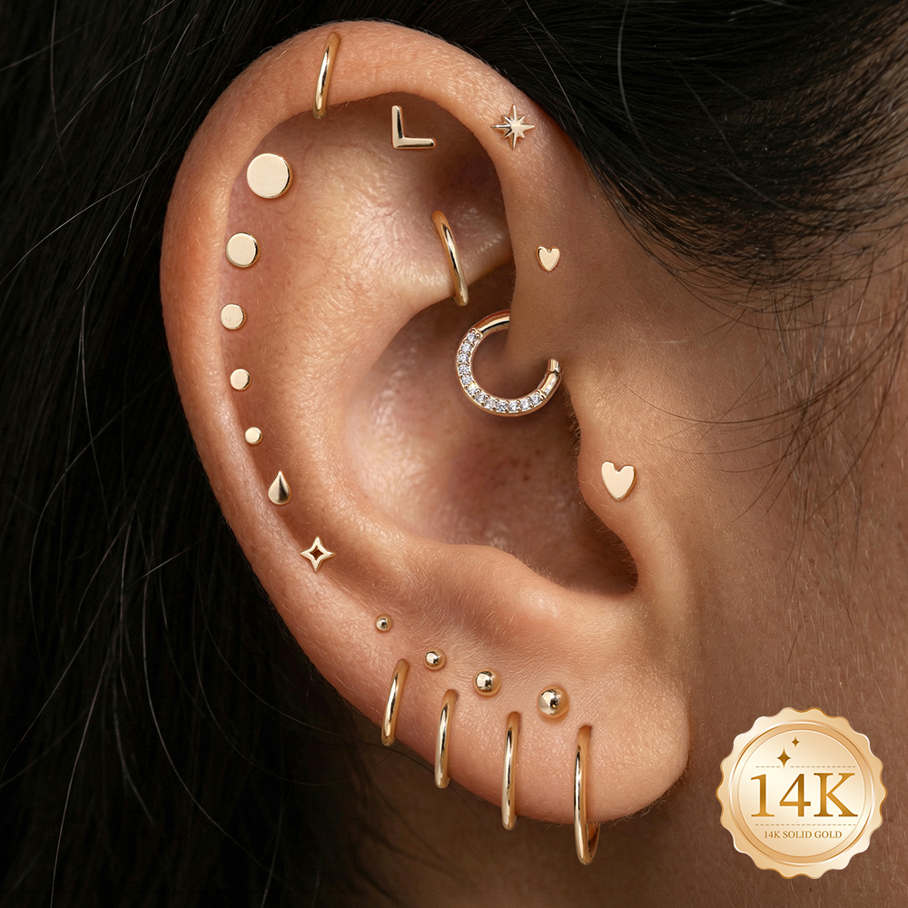 AIDE 14K Gold Stud Earrings fo - Body Jewelry Flat Back のレビューと価格