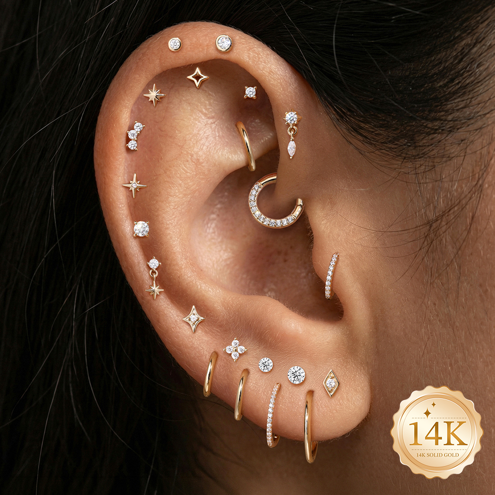 AIDE 14K Gold Stud Earrings fo - Body Jewelry Flat Back のレビューと価格