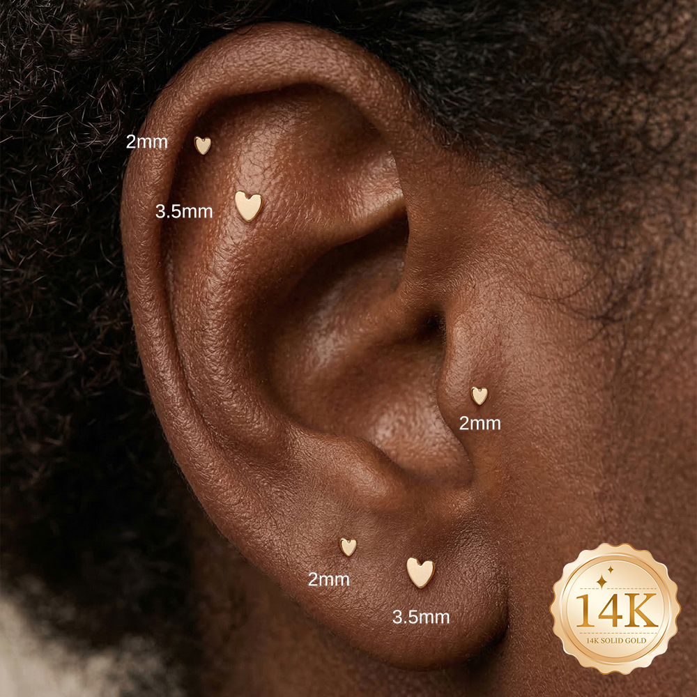 AIDE 14K Gold Stud Earrings fo - Body Jewelry Flat Back のレビューと価格