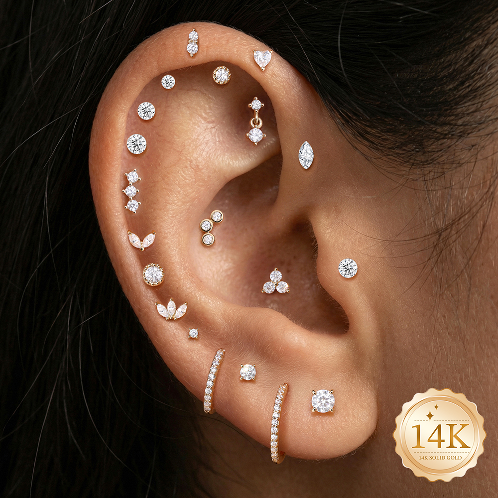 AIDE 14K Gold Stud Earrings fo - Body Jewelry Flat Back のレビューと価格